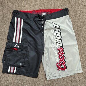 COORS LIGHT Board Shorts Men 36 Cargo Swim Trunks Colorblock Logo Spellout Beach
